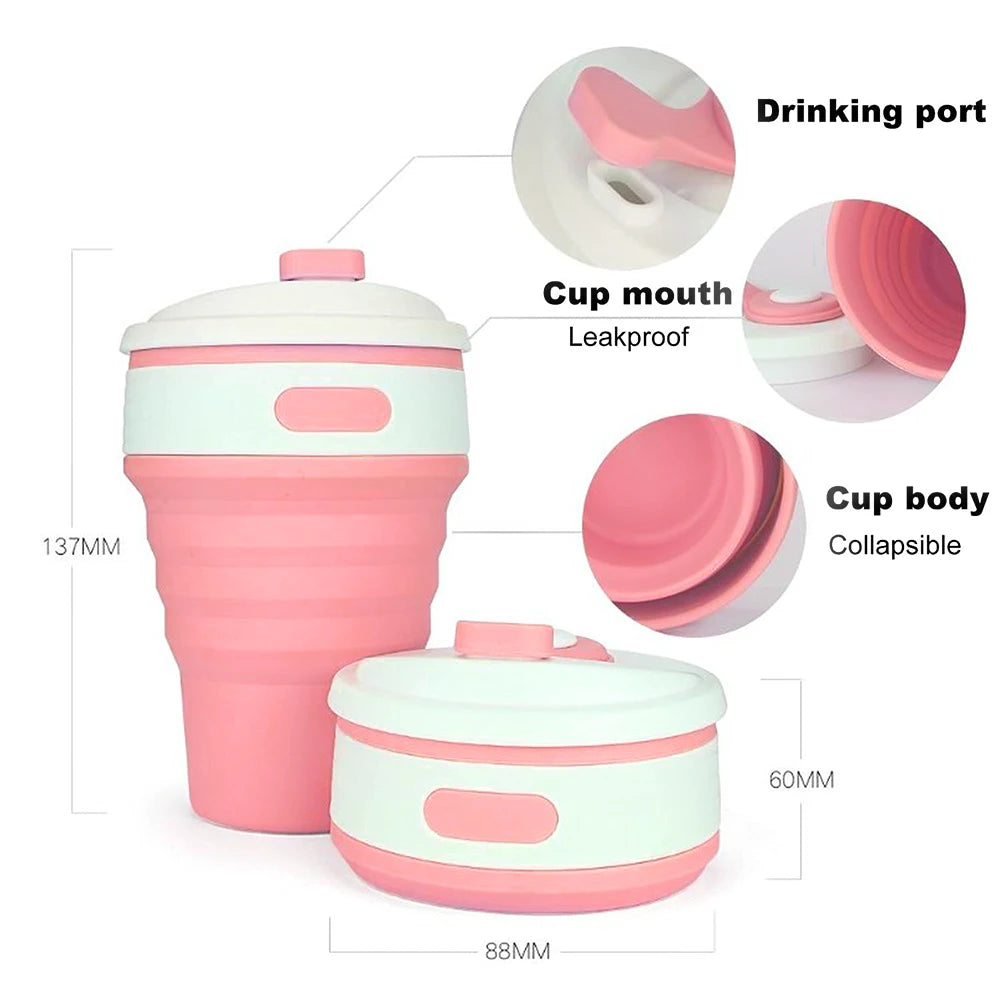 12 Oz Reusable Silicone Collapsible Cups with Lid for Camping 350ml 500ml Portable Folding Coffee Cups for Travel