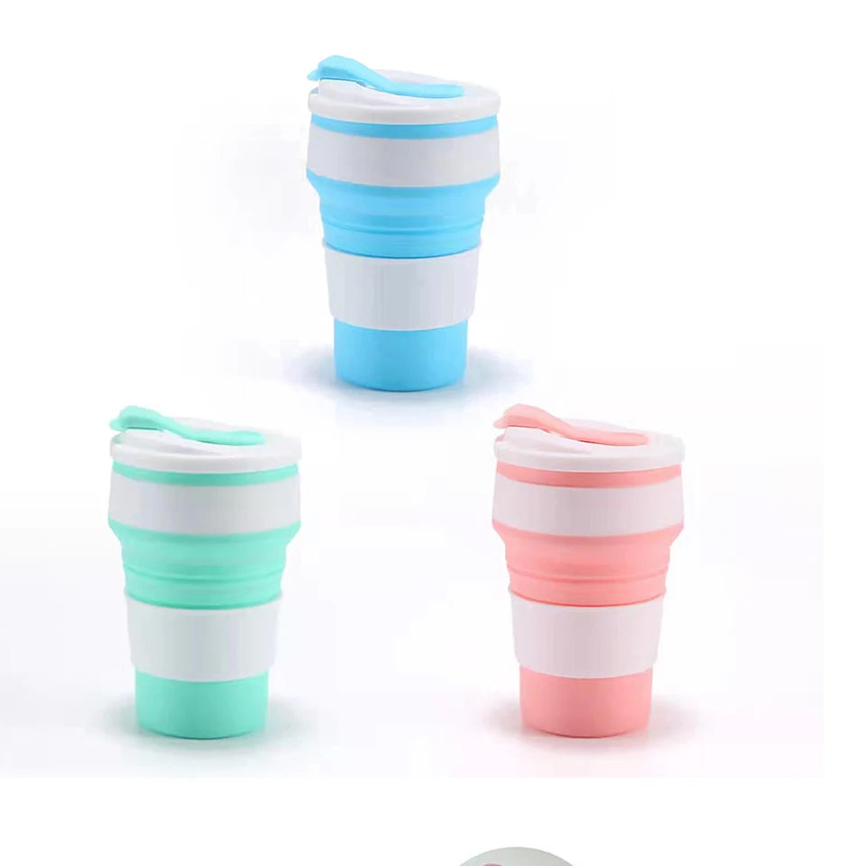 12 Oz Reusable Silicone Collapsible Cups with Lid for Camping 350ml 500ml Portable Folding Coffee Cups for Travel