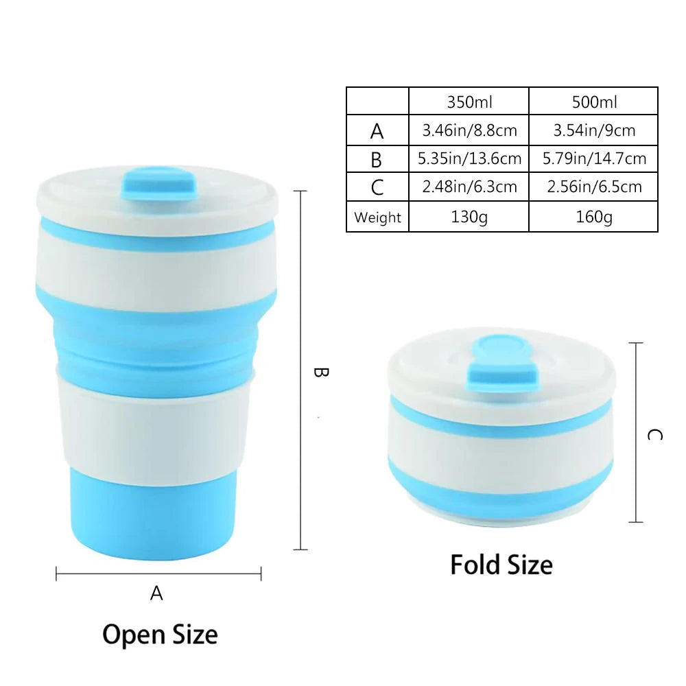 12 Oz Reusable Silicone Collapsible Cups with Lid for Camping 350ml 500ml Portable Folding Coffee Cups for Travel
